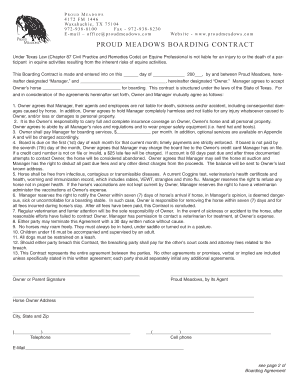 Fillable Online PROUD MEADOWS BOARDING CONTRACT Fax Email Print - pdfFiller