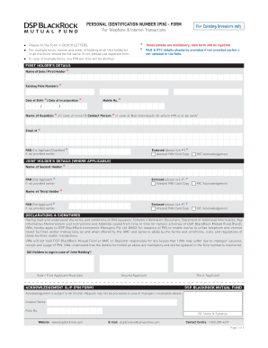 DSP BlackRock Mutual Fund PIN Issuance Form