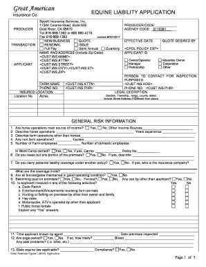 Great American Equine Liability Application