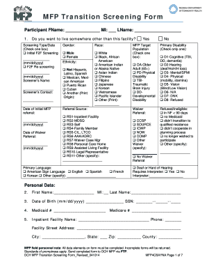 MFP Transition Screening Form