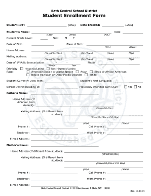 Bath Central School District Student Enrollment Form - bathcsd