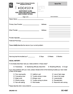 Oregon Health Voice and Swallowing New Patient Intake Form