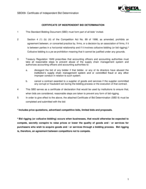 Certificate of Independent Bid Determination