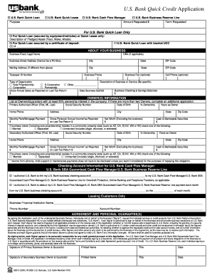 U.S. Bank Quick Credit Application