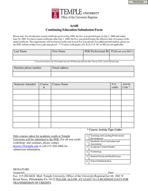 Act 48 Continuing Education Submission Form