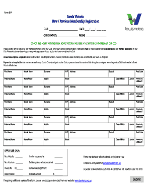 Bowls Victoria Membership Registration Form
