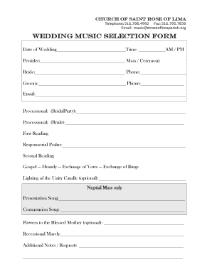 Wedding Music Selection Form