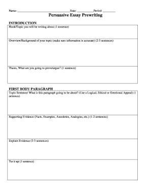 Persuasive Essay Prewriting Template