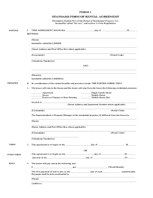 Standard Form of Rental Agreement