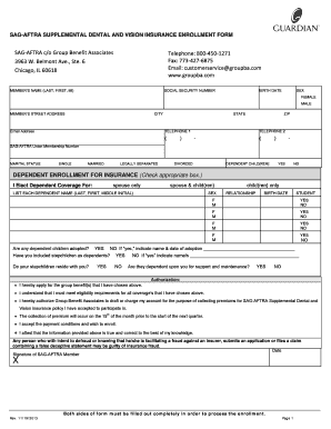 SAG-AFTRA Supplemental Dental and Vision Insurance Enrollment Form