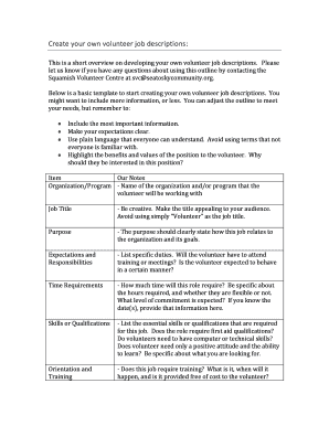 Volunteer Job Description Template