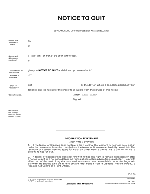 Notice to Quit for Residential Tenancy