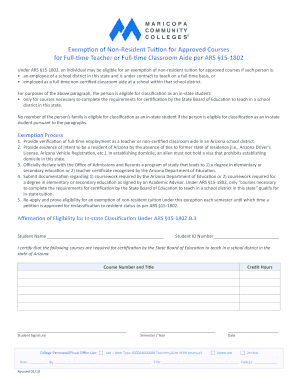 Arizona Non-Resident Tuition Exemption Form