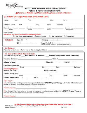 Auto or Non-Work Accident Patient Payor Information Form