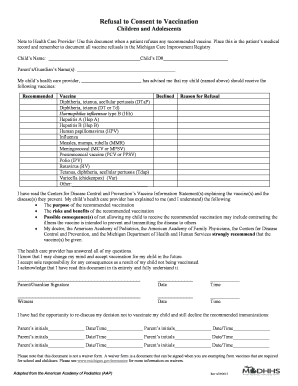 Refusal to Consent to Vaccination for Children
