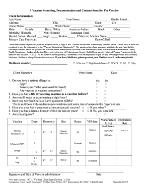 Flu Vaccine Screening Consent Form
