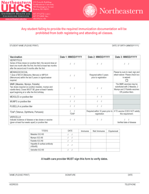 Northeastern University Immunization Form