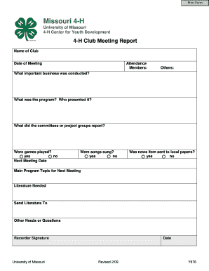 Missouri 4-H Club Meeting Report