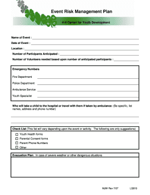 Risk management plan sample pdf - Event Risk Management Plan - 4-H Center for Youth Development