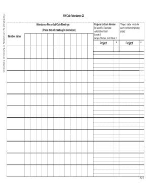 4-H Club Attendance Record
