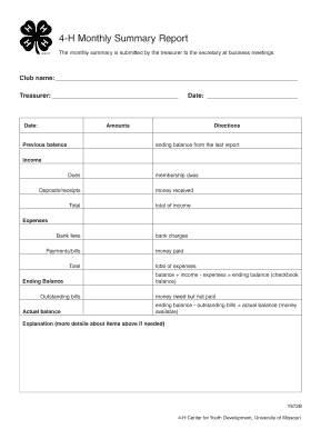 4-H Monthly Summary Report