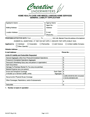Home Health Care General Liability Application