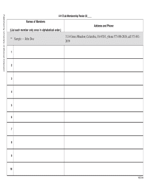 4-H Club Membership Roster