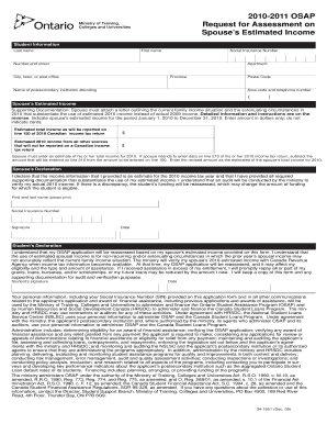 2010-2011 OSAP Spouse Income Assessment Form