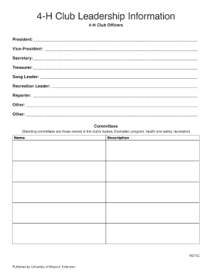 4-H Club Officer Information Form