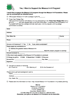 Missouri 4-H Program Support Form