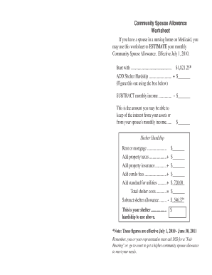 Community Spouse Allowance Worksheet
