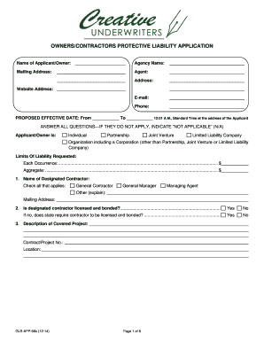 Owners/Contractors Protective Liability Application