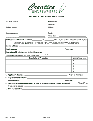 Theatrical Property Insurance Application