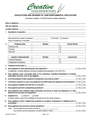 Excavators and Grading of Land Supplemental Application