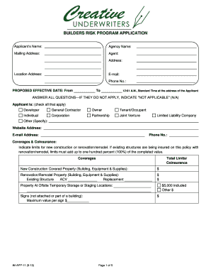 Builders Risk Program Application