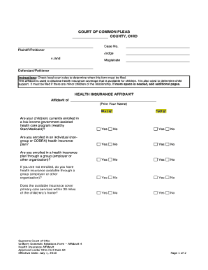 Ohio Health Insurance Affidavit