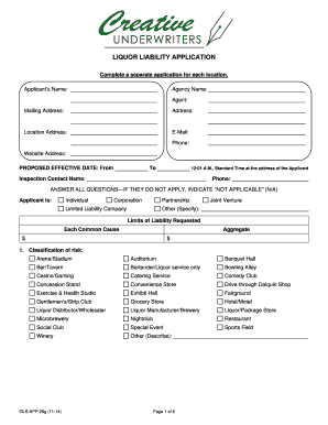 Liquor Liability Application