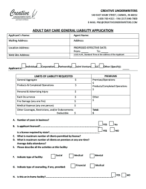 Adult Day Care General Liability Application