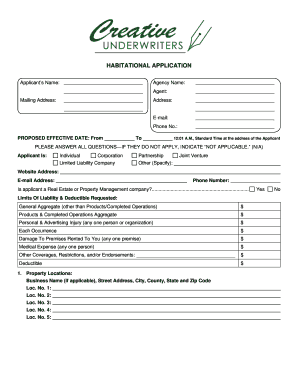 Habitational Insurance Application Form