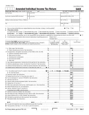 California Amended Individual Income Tax Return 540X