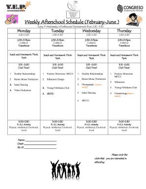 Pennsylvania Afterschool Schedule Form