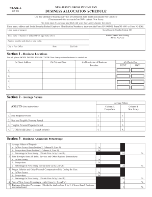 New Jersey Gross Income Tax Business Allocation Schedule