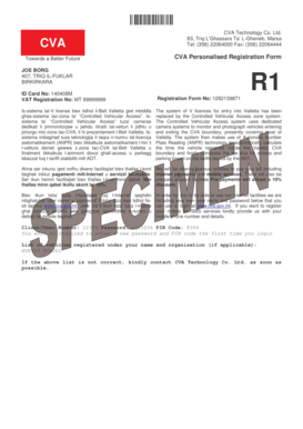 CVA Personalised Registration Form