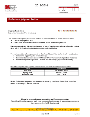 Professional Judgment Petition for Income Reduction