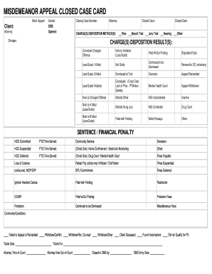 Misdemeanor Appeal Closed Case Card