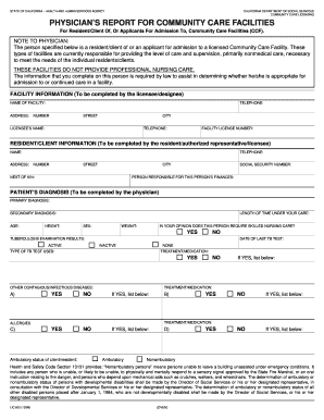 Physician's Report for Community Care Facilities