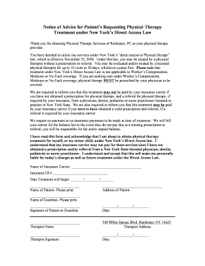Notice of Advice for Physical Therapy Direct Access