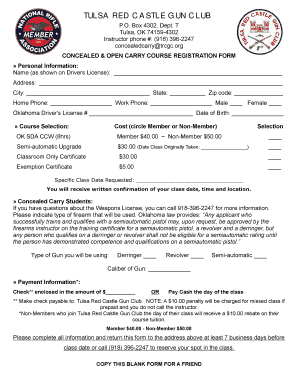 Oklahoma Concealed Carry Course Registration Form