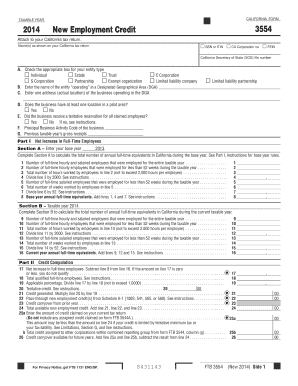 California Form 3554 New Employment Credit