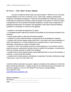 California Credit Report Release Form